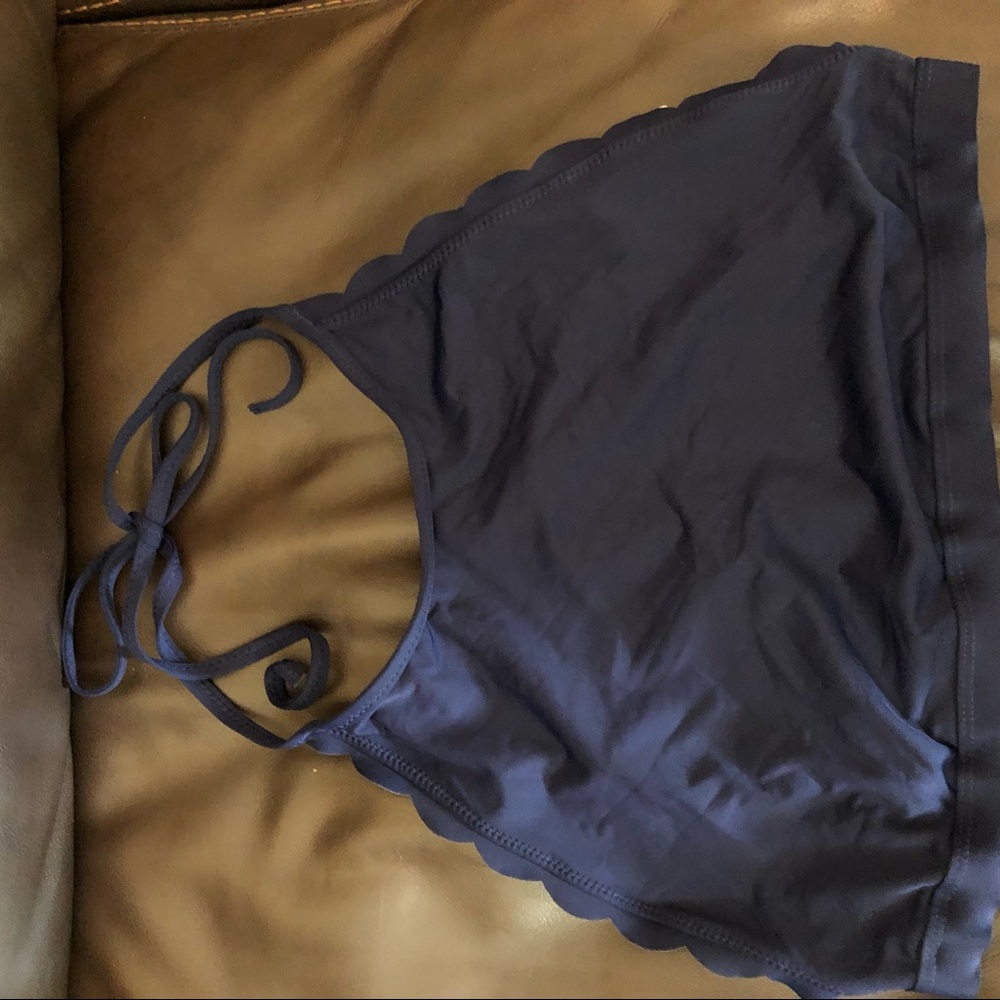 High neck scalloped edge swim top!